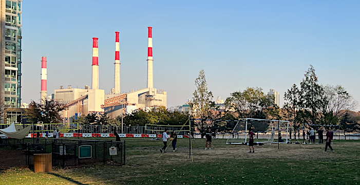 公園でバレーボールをする学生たち