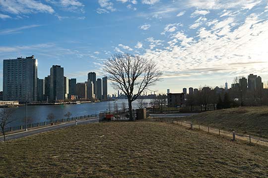 ロングアイランドシティの高層ビルとPepsi Co.のサイン